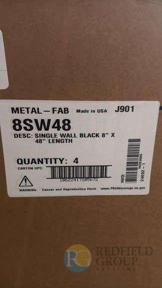 Metal-Fab 8SW48 Single Wall Ventilation Pipe, 8" x 48", 4 Pack, Black image