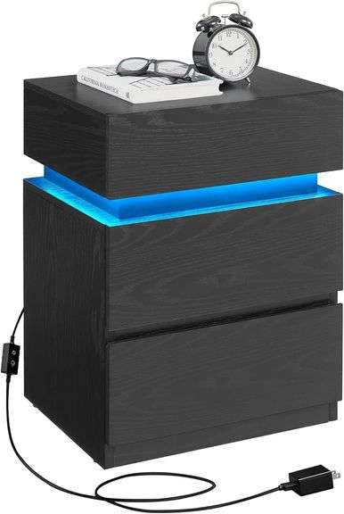VASAGLE Nightstand with LED Lights, Adjustable Light Colors, Bedside Table, Side Table with 3 Drawers, Modern Style, 13.8 x 15.7 x 21.7 Inches, Ebony Black LET630T58 image