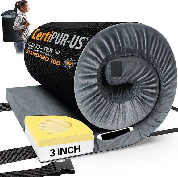 CYMULA Memory Foam Camping Mattress Pad, CertiPUR-US Sleeping Mat, Portable Roll Up Mattress for Adults, Camping Bed Pads for Sleepover, Car Bed with Travel Bag image