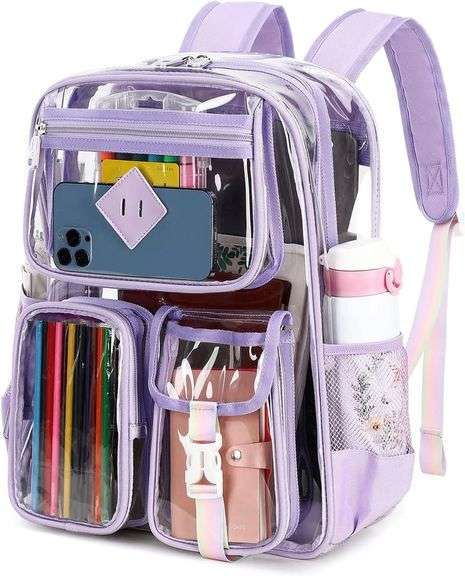 Clear Backpack for School,Heavy Duty PVC Transparent Bookbag for Girls Stadium Approved See Through Backpack image