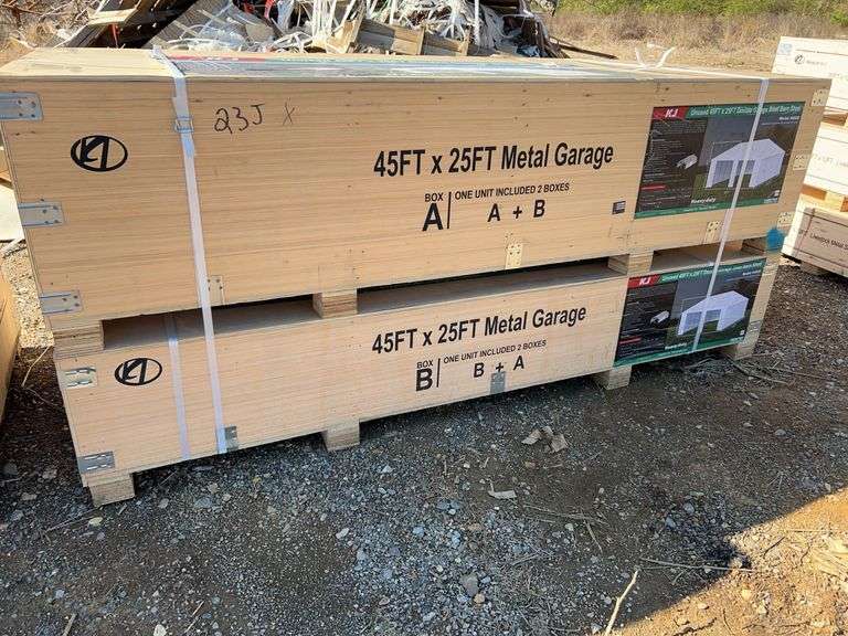 KJ K4525G 45ft x 25ft Double Garage Steel Barn - 1125 sq ft, Red-Brown image