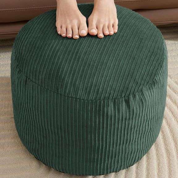 Pouf Ottoman Foot Stools with Foam Small Ottoman for Living Room Corduroy Ottomans Pouf 26x18 Floor Poufs Foot Rest for Chair Dark Green Hassocks and Ottomans image