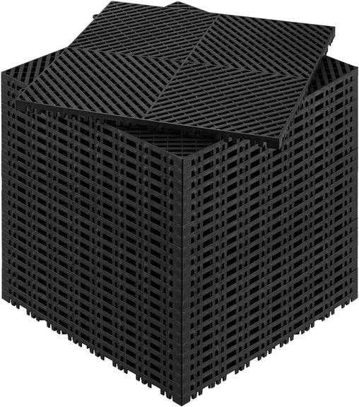 VEVOR Interlocking Drainage Mat, 15.7  x 15.7  Modular Interlocking Cushion, 24 Pcs Splicing Drainage Mats, Non-Slip Black PP Drainage Floor Tile and Shower Mat, for Garage, Garden, Kitchen & Outdoor image