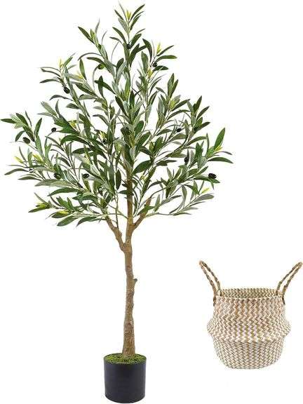 Artificial Olive Tree, 4ft Tall Fake Olive Leaves Plant with Basket, Indoor Outdoor Faux Olive Topiary Silk Tree for Home Livingroom Office D cor image