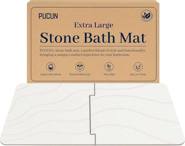 32 * 20 Stone Bath Mat Large Diatomaceous Earth Non-Slip Stone Shower Mat,Diatomite Bath Mat for Bathroom Floor -Super Absorbent,Natural, Easy to Clean(White) image