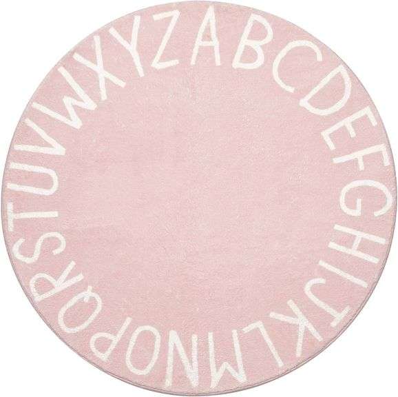 Topotdor Round Kids Play Rug Alphabet Nursery Area Rug Extra Large Soft Crawling Play Mat for Children Toddlers Bedroom (40 inch, Pink) image