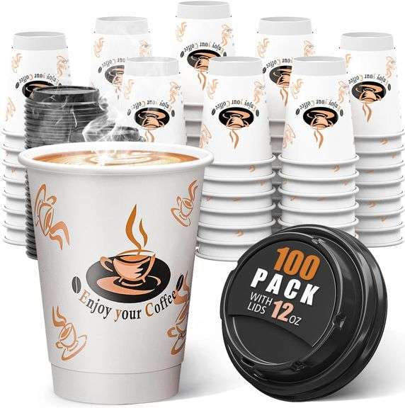 Qunclay 100 Pack 12 oz Double Wall Disposable Paper Coffee Cups with Lids, Insulated To Go Coffee Cup, Hot Drinking Cups for Daily use image