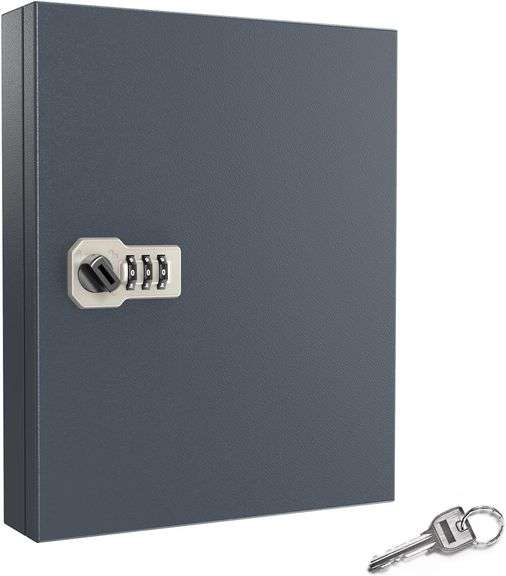 Key Box - Secure Combination Lock Key Holder for Home and Office - Wall Mountable Key Storage with 24 Tags and Hooks, Black Steel Key Cabinet and key organizer 10.6 2.4 12.5 image