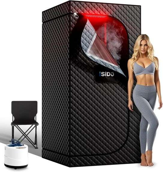 Portable Infrared Steam Sauna with 660nm Red Light Therapy & 850nm Infrared Light Device, 3L 1300W Steamer, Folding Chair, Personal Sauna Box Sauna Tent Home Sauna image