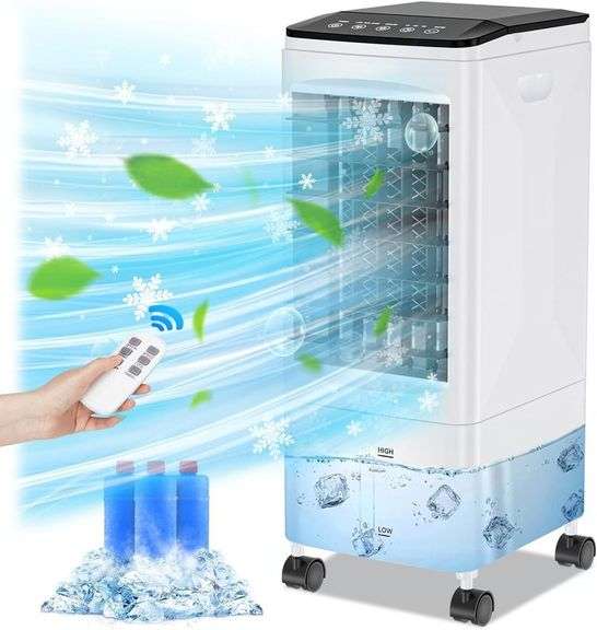 Evaporative Air Cooler, 3-in-1 Portable AC Cooling Fan 3 Modes 3-Speed with Remote, 3 Ice Boxes, No Window Needed Air Conditioners with 6L Tank for 20H Cooling, for Home, Bedroom, Kitchen, Living Room image