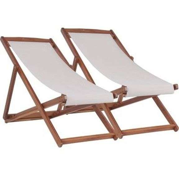 FDW Beach Sling Patio Chair for Relaxing, Foldable with Adjustable Height Made from Eucalyptus Wood with White Polyester,Grey image