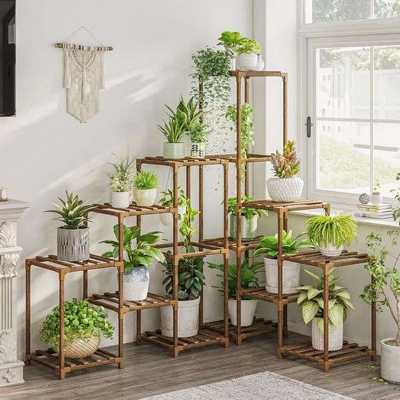 Bamworld Plant Stand Indoor Corner Plant Shelf Outdoor Flower Shelves Wooden Plant Stands Garden Wood Plant Holder Rack for Living Room Corner Lawn Window 03B image