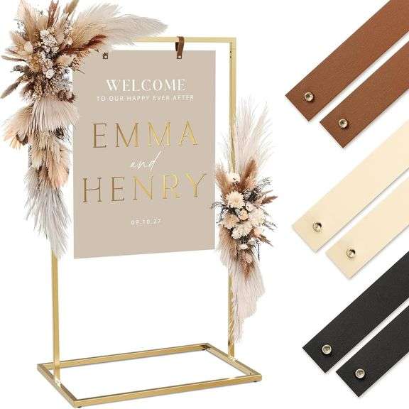 Elegant Wedding Welcome Sign Stand   Sturdy Welcome to Our Wedding Sign Holder for Seating Charts & Event Decor - A Beautiful Brass Metal Easel to Welcome Guests & Celebrate Your Love image