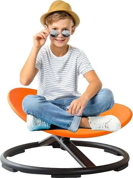 Autism Kids Swivel Chair,Sensory Spinning Chair for Kids,Toddler Spinner seat Carousel Spin Sensory Chair for Kids,Training Body Coordination,Metal Base Non Slip Safer (Orange) image