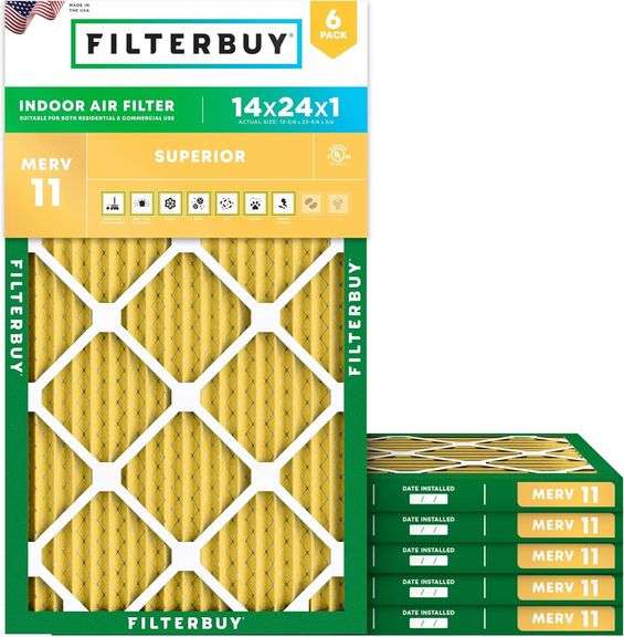 Filterbuy 14x24x1 Air Filter MERV 11 (MPR 1200) Allergen Defense Replacement (6-Pack), Electrostatic Pleated HVAC AC Furnace Filters, Made in USA (Actual Size: 13.38 x 23.38 x 0.75) image