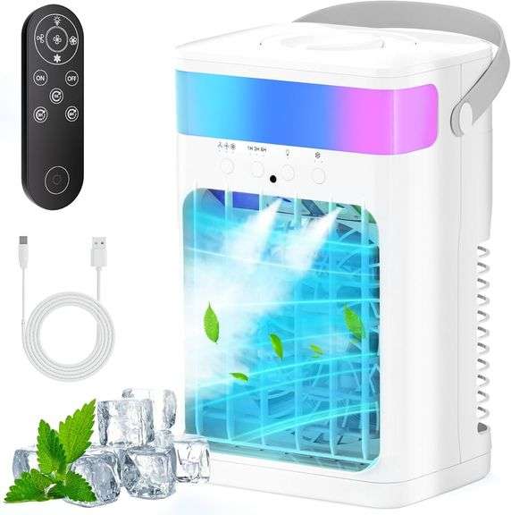 Portable Air Conditioner, Cooling Fan with 3 Speeds & 3 Modes, Evaporative Mini Air Conditioner Fan with Remote for Home/Office, Night Light, 1500 ml image