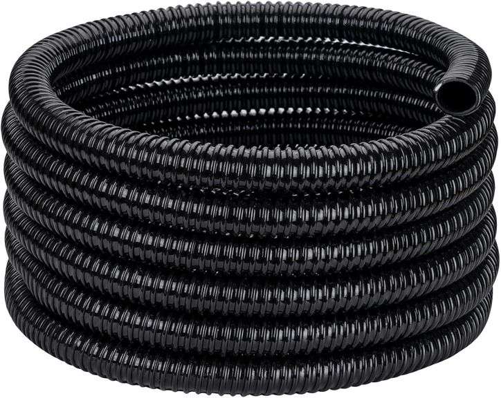 Pond Tubing ID 1 1/2    50ft Black Corrugated Flexible Reinforced Waterfall Pond Tube Sump Pump Hose, Non-toxic & Kinkproof (50 ft, 1 1/2" ID 38mm) image