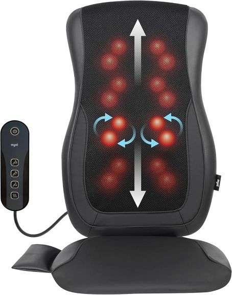 Mynt Black Acupressure Massage Chair Pad with 4 Deep Kneading Nodes, Shiatsu Back Massager for Chair with Heat, Heated Back Massage with a Cushion for Deep Tissue, Gift for Father Day image