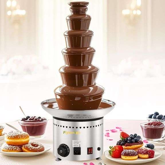 Commercial Chocolate Fountain, 6 Tiers 19 lb Capacity Large Commercial Hot Chocolate Fondue Tower Stainless Steel Chocolate Melting Heating Machine for Nacho Cheese Liqueurs Party Wedding image