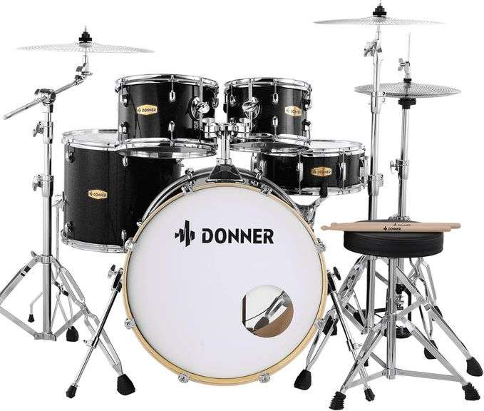 Donner Drum Set Adult with Practice Mute Pad,5-Piece 22 inch Full Size Acoustic Drum Kit, Black- DDS-520 image