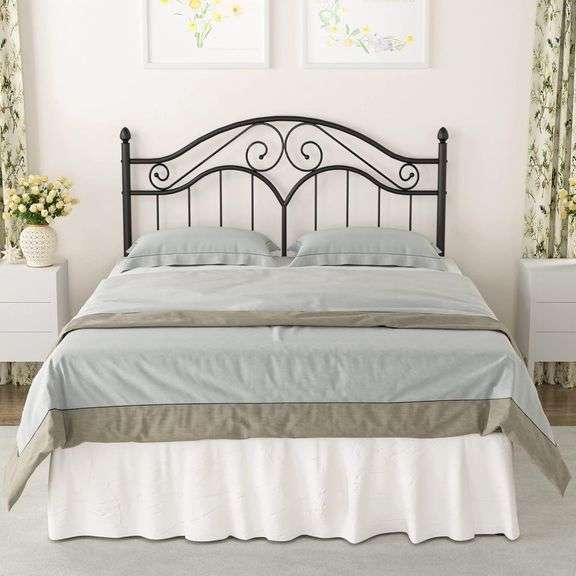 Elephance Queen Size Metal Bed Frame with Vintage Headboard,11 Inches Storage Space Platform Bed No Box Spring Needed Easy Assembly,Black image