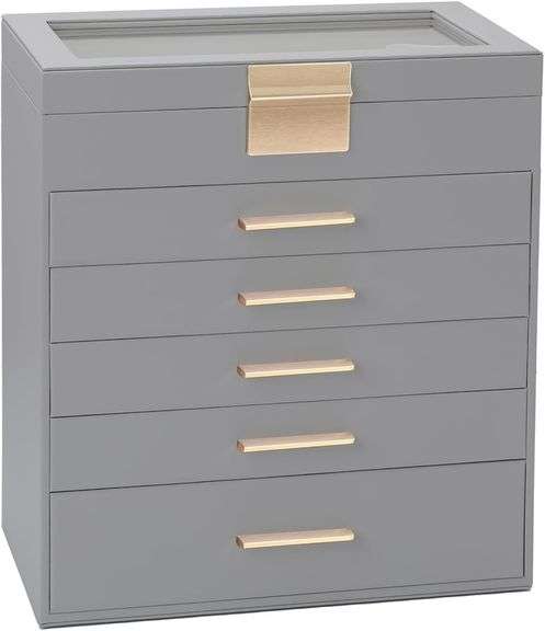 BOOVO Jewelry Boxes for Women, White and Black 6 Layer Large Jewelry Box for Necklace, Bracelet, Earrings, Rings Storage, Jewelry holder Organizer for Girls Gift (Grey, 6 Layer) image