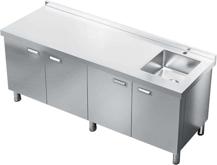 ZZV Stainless Steel Kitchen Sink with Cabinet, Freestanding Utility Sink with Workbench and Storage for Kitchen Outdoor, Restaurant, Garage, Laundry Room, 21.66 x 70.87 x 35.43 in image
