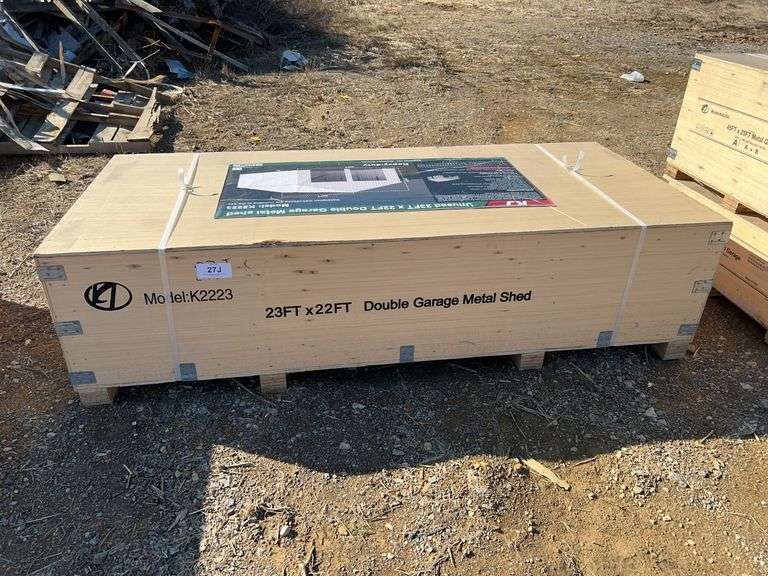 KJ K2223G 23ft x 22ft Double Garage Metal Shed - 500 sq ft, Red-Brown image