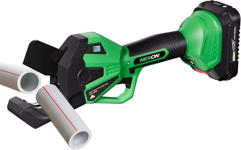 NEXON Electric PVC Pipe Cutter, Cuts up to1-1/2",18V Cordless Ratcheting Pipe Shear with LCD Display & Rechargeable Battery, Plastic Pipe Cutter, PEX Pipe Cutter, PVC Cutter Tool, PVC Ratchet Cutter image