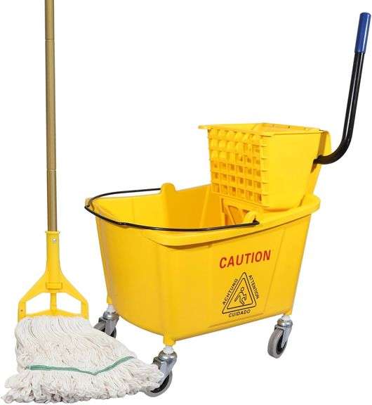 Commercial Mop Bucket with Side-Press Wringer for Floor Cleaning, 35 Quarts, Yellow, Including One Commercial Mop image