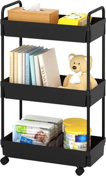 3-Tier Storage Cart Shelf Organizer Mobile Shelving  Utility Rolling Cart Multifunction Movable Storage Organizer with Lockable Wheels,Black image