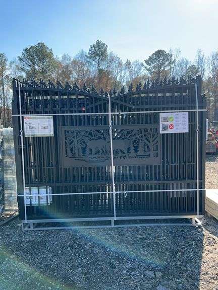 KJ K0720 7ft x 20ft Metal Farm Gate - Deer Motif, Powder Coated image