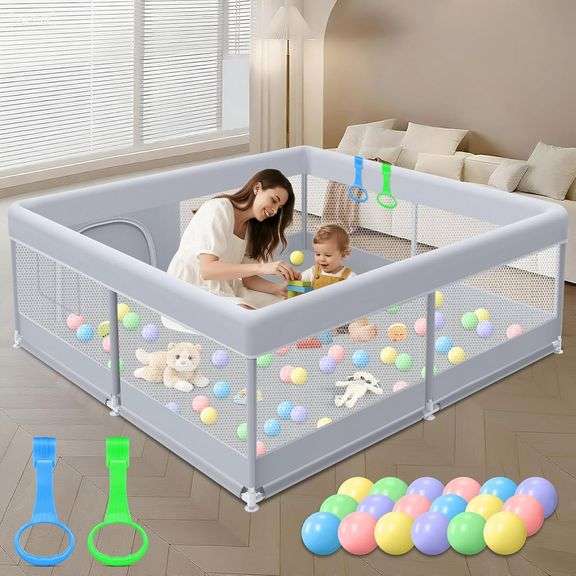 Baby Playpen 50 x 50 Inch Play Pen Playards, Playpen for Babies and Toddlers, Baby Playard for Indoor & Outdoor Active Center Game Fence, with Skin-Friendly Fabric and Soft Breathable Mesh Grey image