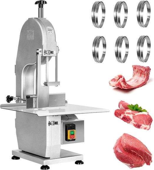 1500W Electric Bone Saw Machine, 0.8-5.9 Inch Cutting Thickness,2.6HP Frozen Meat Cutter 110V Commercial Bandsaw Machine, 20x15in Table Sawing for Chicken Fish Trotter Beef, Equipped with 6 Saw Blades image