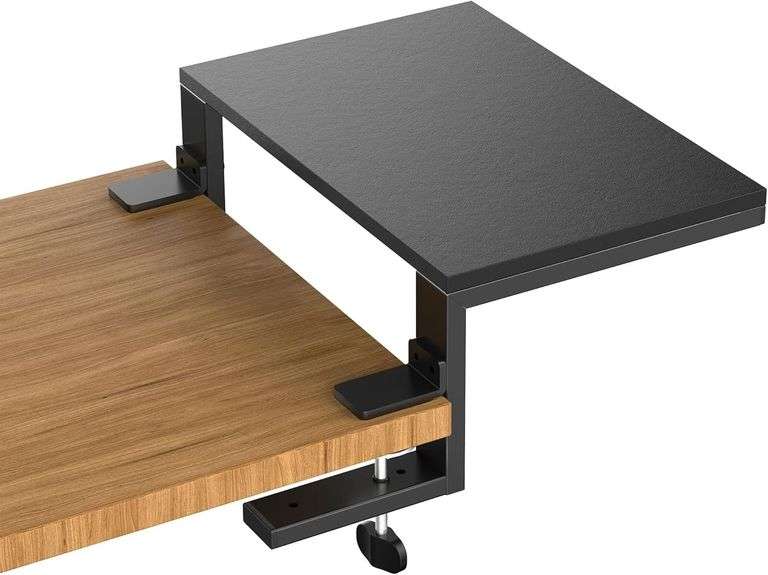 Clamp-On Desk Extender & Monitor Shelf   15" Space Booster, Freestanding or Clamp Mount, Holds 44 lbs, No Drill Desktop Organizer for Office/Gaming, Black image