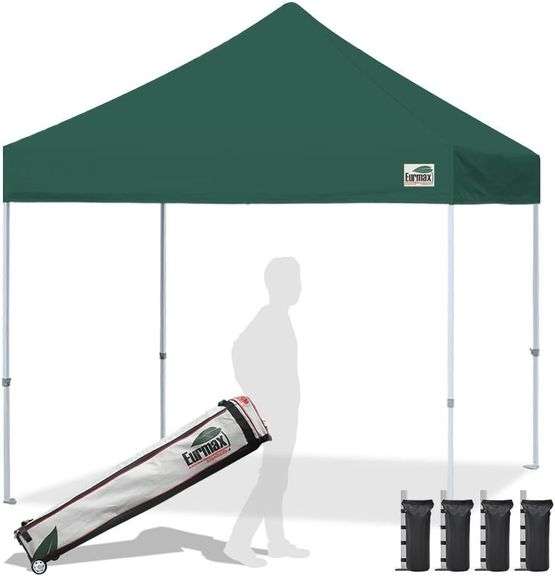 Eurmax USA Standard 10x10ft Patio Pop Up Canopy Tent for Outdoor Events Commercial Instant Canopies with Heavy Duty Roller Bag,Bonus 4 Canopy Sand Bags (Forest Green) image