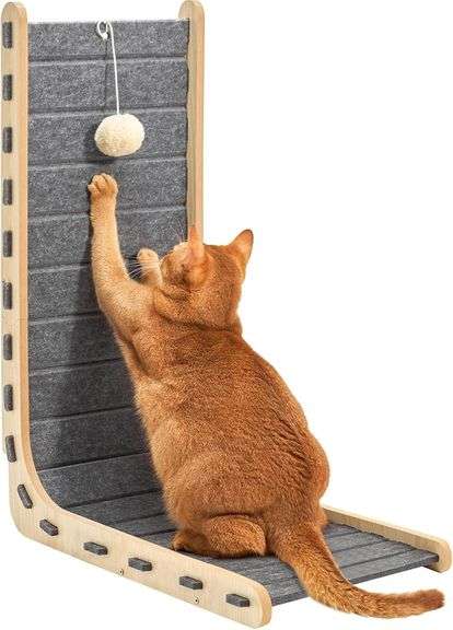 Cat Scratch Pad Felt Cat Scratcher for Indoor Cats Scratching Board Scratchers for Large Cat Scratch Furniture Protector with Ball Kitten Toys L Shape 26.8 Inch Grey image