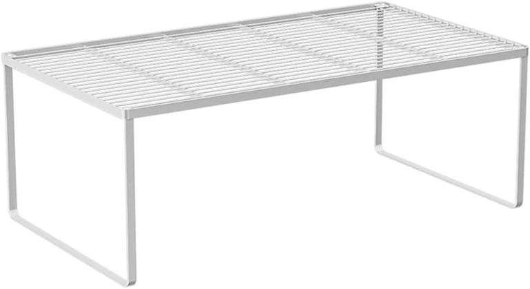 Kitchen Cabinet Storage Shelf Stackable Wire Spice Rack Organizer Heavy Duty Space Saver for Bathroom Bedroom Closet Laundry Room Office Countertop - White, Pack 1 image