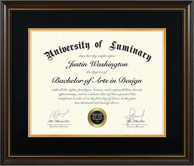 Luminary 15x18 Wood Diploma Frame with 11x14 Opening Black Mat for College Degree Certificate Document, Walnut Color Wooden Frame with Tempered Glass Panel for Wall Mount Display image