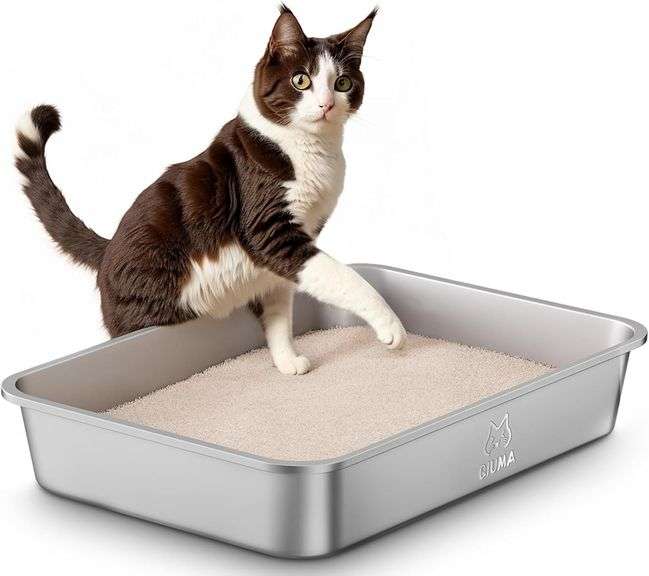 Stainless Steel Litter Box, Large Cat Litter Box for Medium to Large Cats, Odor-Free, Non-Stick, Easy to Clean, 19.5" 13.6" 3.9", Low Entry for Kittens, Seniors, or Injured Cats image