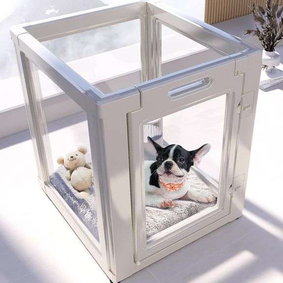 Clear Acrylic Plastic Dog Playpen Indoor,for Puppy Cat Rabbit Ferret Transparent Pet Pen,Easy Assemble Enclosure,Preferable for Small Dogs (4 Panels (White)) image