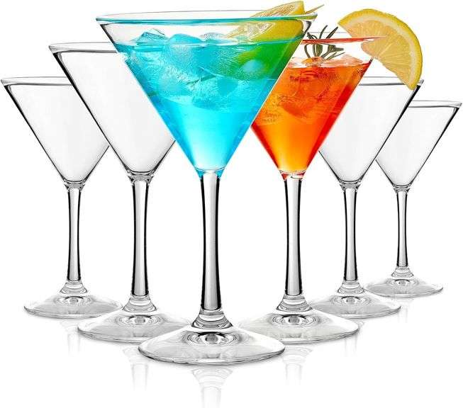 Unbreakable Martini Glasses Set of 6, 10 oz Plastic Martini Cocktail Glasses with Stem, Reusable Cocktail Glasses for Bar, Margarita, Whiskey, Gin, Tequila, BPA-Free, Top Rack Dishwasher-Safe, Clear image