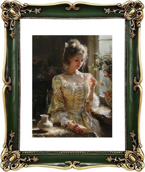 Vintage Picture Frame 6x8 Green Antique gold Photo frame with White Mat 5x7 Ornate picture frames with Acrylic Glass Baroque Tabletop Wall Hanging Home Decor Picture Frames image