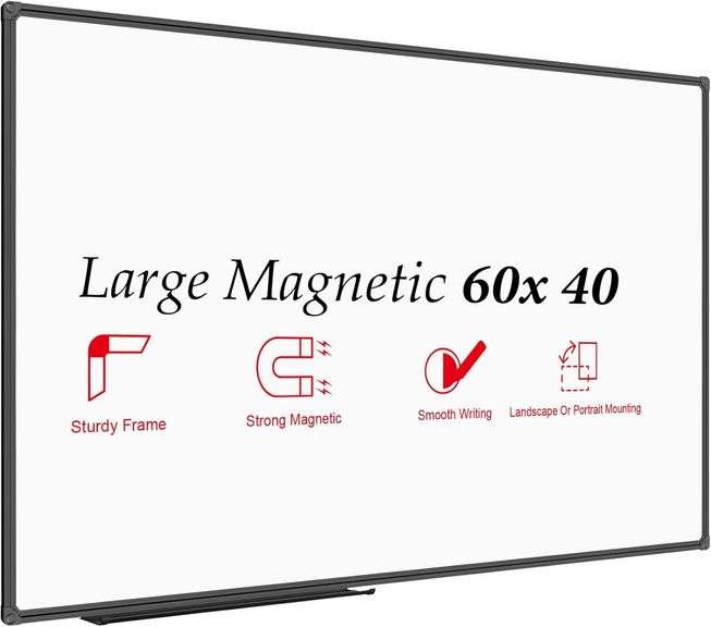 JILoffice Large Magnetic White Board, Dry Erase Board 60 x 40 Inch, Black Aluminum Frame Wall Mounted Board for Office Home and School image