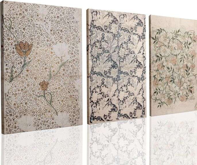 UCRAASDEB Framed Vintage Botanical Canvas Wall Art Set of 3 Neutral Antique Floral Pictures Poster Farmhouse Boho Flowers Painting Prints for Living Room Bedroom 24' x 16' image