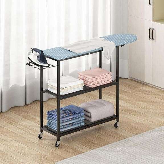 GILLAS Ironing Board with 2 Tier Storage Basket, Movable Ironing Board Full Size for Iron Rest & Clothes, Tabletop Ironing Boards, Ironing Stand Iron Boards Ironing Table Rustic Blue image