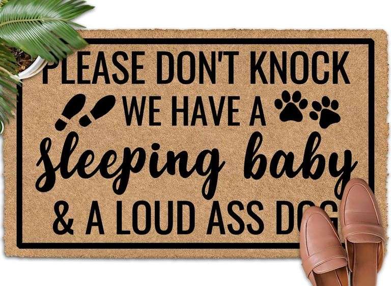 Please Don't Knock We Have a Sleeping Baby & a Loud Ass Dog 30"x18" Create a Warm Entrance with Fall Welcome Mat Outdoor Front Door Rug Indoor Outdoor Rug for Entryway Rubber Mat for Outside image