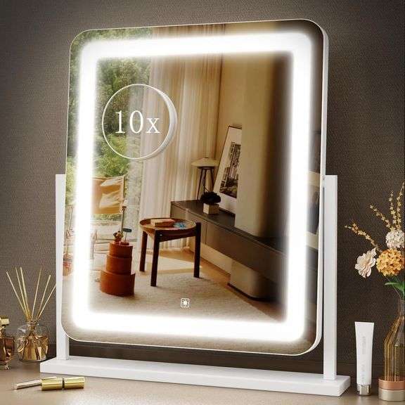 Makeup Vanity Mirror with Lights 15.2" Large LED Lighted Mirror, Hollywood Make Up Mirror with Lighting for Bedroom Tabletop, Smart Touch,Detachable 10X Magnification 360  Rotation, (White) image