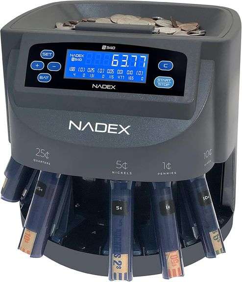 Nadex S540 Pro | Coin Counter, Sorter, and Wrapper | Sorts up to 300 Coins Per Minute | Comes with 48 Preformed Wrappers (Gray) image