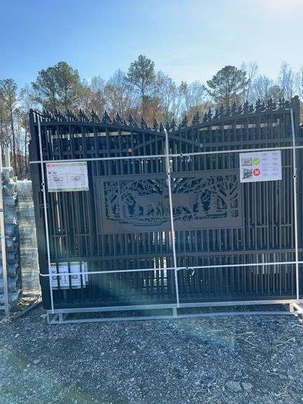 KJ K0720 7ft x 20ft Metal Farm Gate - Deer Motif, Powder Coated image